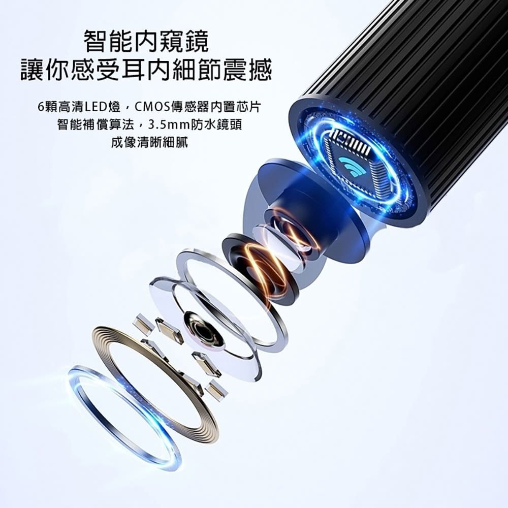 智能內窺鏡 讓你感受耳内細節震撼 6顆高清LED燈,CMOS傳感器内置芯片 智能補償算法,3.5mm防水鏡頭 成像清晰細膩 
