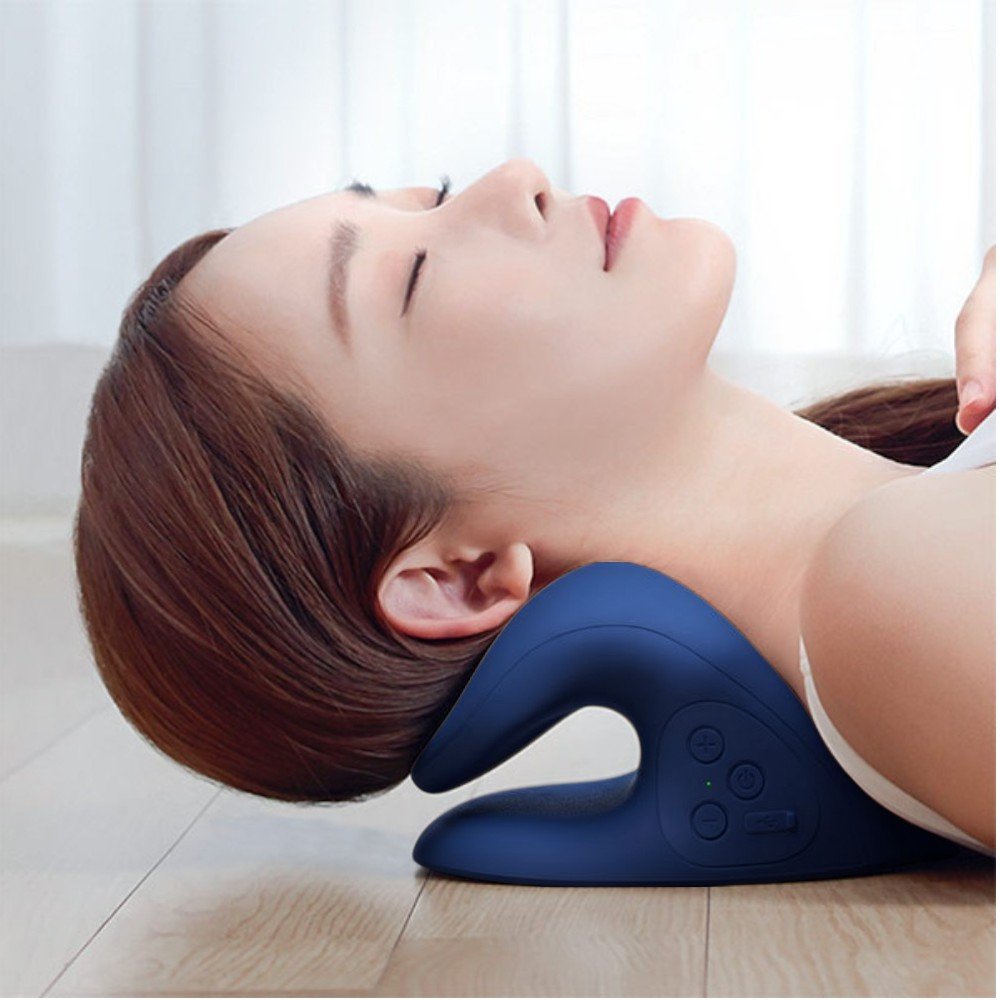 【3ZeBra三隻斑馬】頸椎熱敷牽引枕｜震動款(藍色)